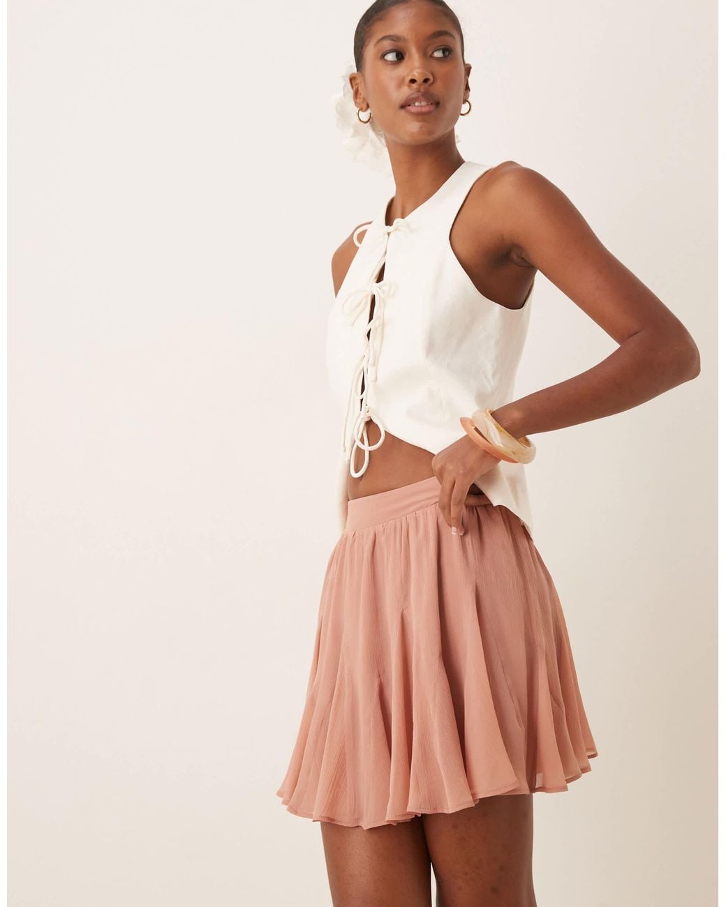 ASOS Natural Chiffon Godet Mini Skirt