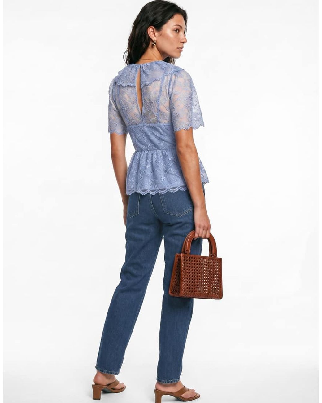 Lovedrobe Blue Frill Collar Peplum Lace Top
