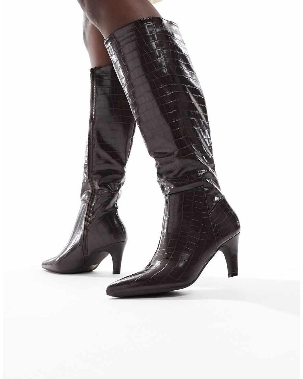 SEQWL Wide Fit Brown Starburst Knee Boots