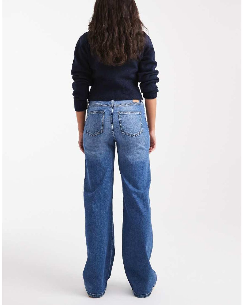 Pieces Blue Silke Mid Rise Wide Leg Jeans