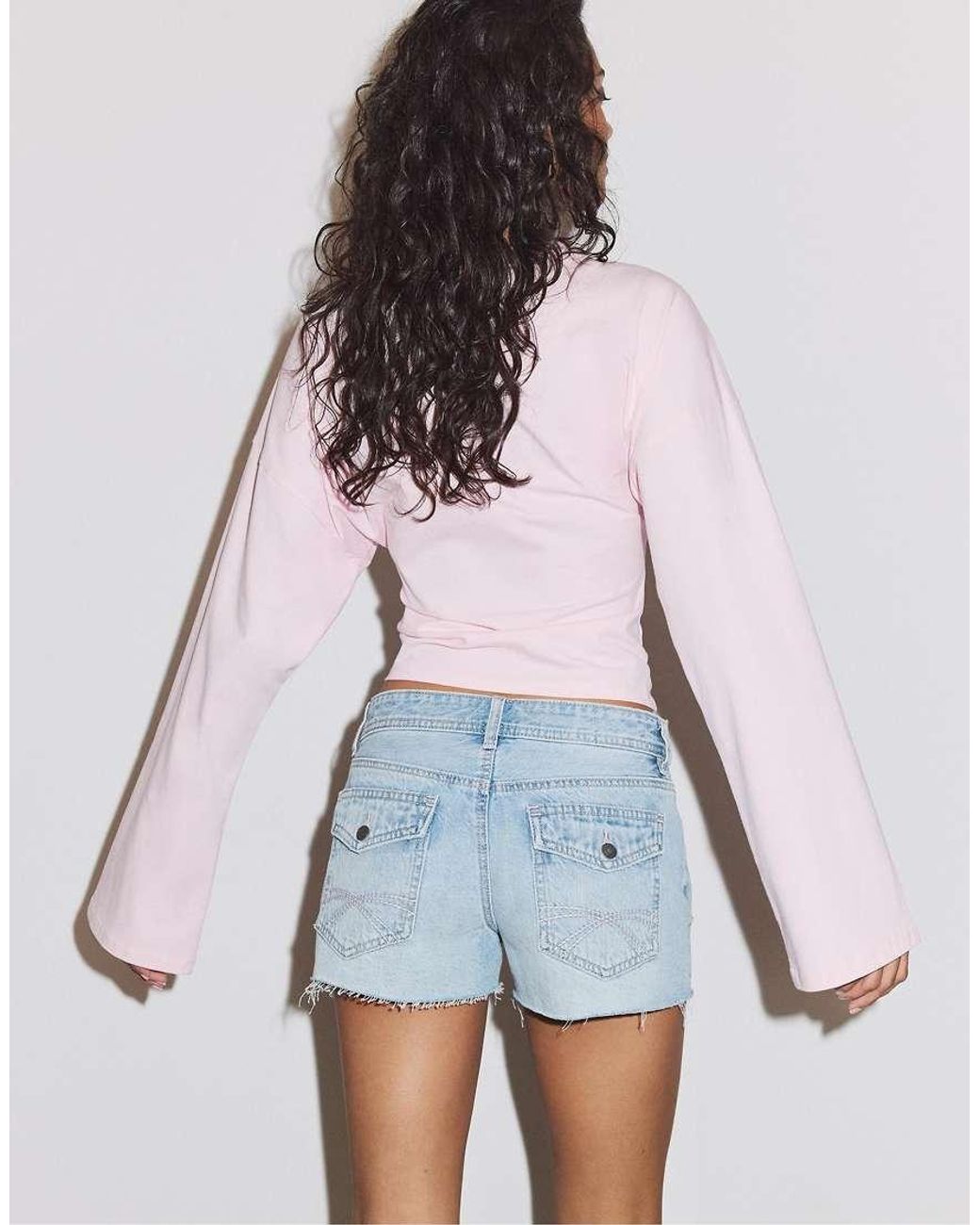 Stradivarius Blue Low-Rise Denim Shorts