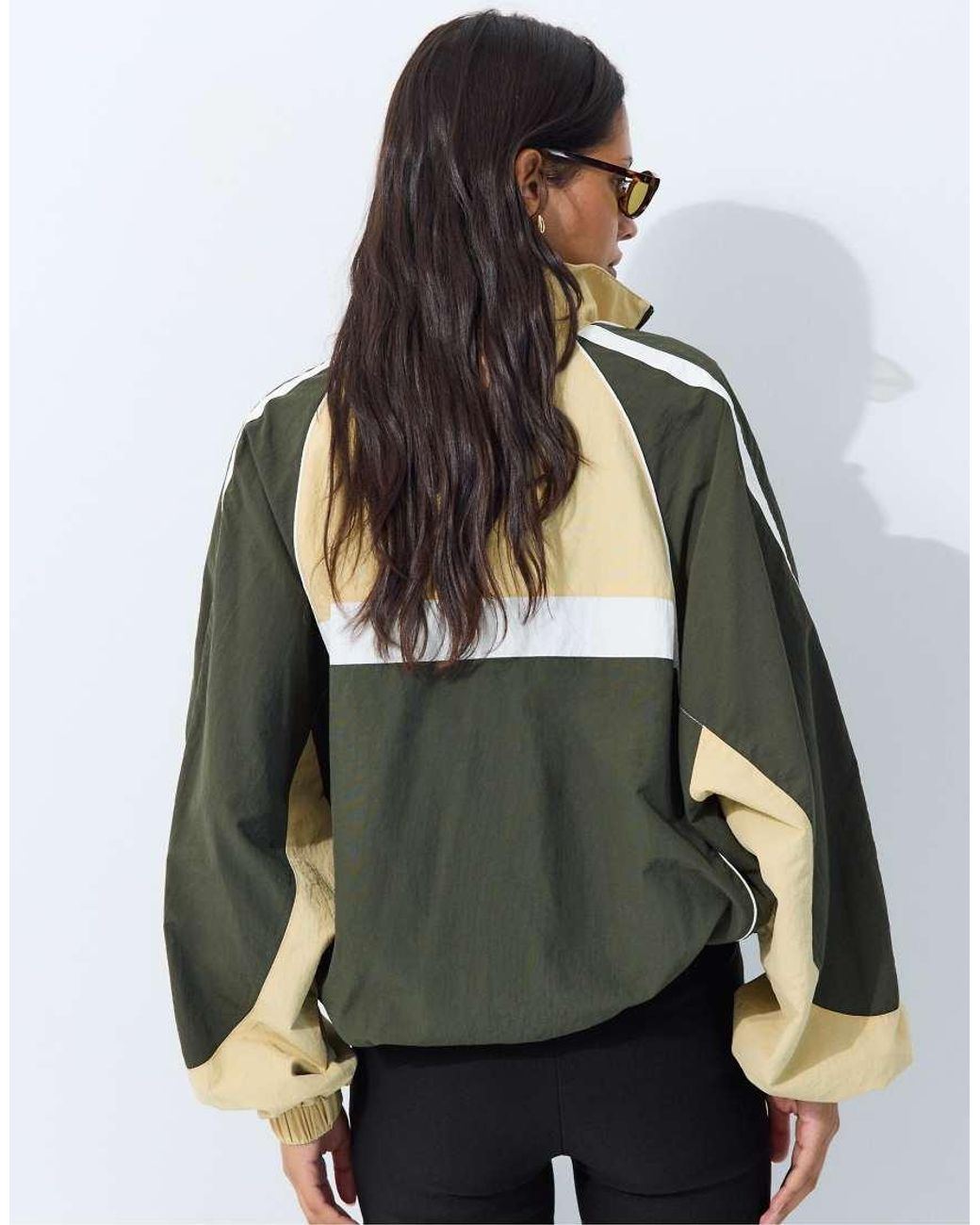 Stradivarius Green Regular-Fit Colourblock Windbreaker