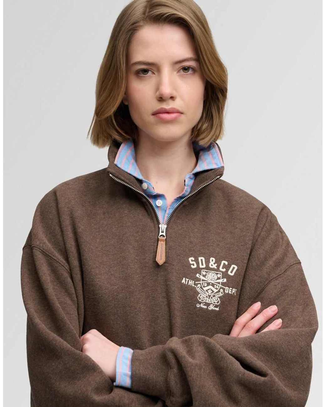 Superdry Brown Country Club Half Zip Sweatshirt