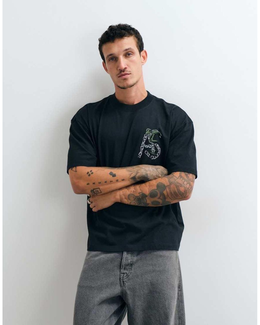 AllSaints Blue Linx Short Sleeve Graphic Logo T-shirt With Back Print for men