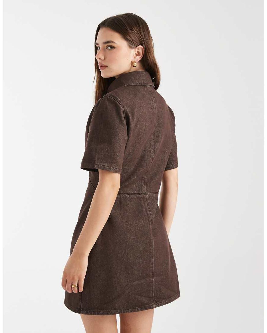 ASOS Brown Denim Zip Up Mini Dress