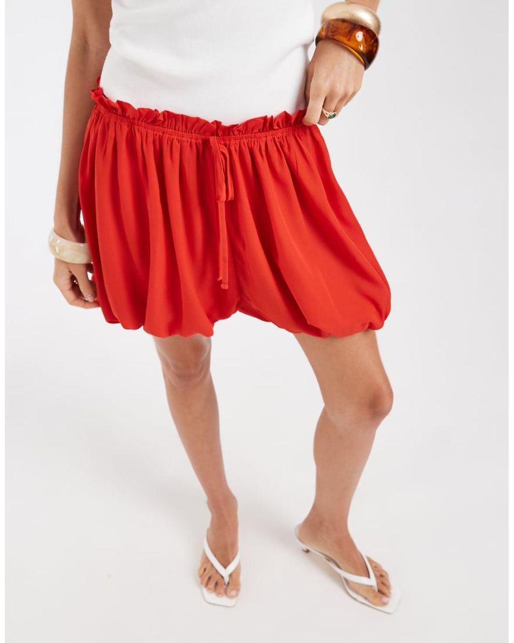 ASOS Red Chiffon Bubble Hem Shorts