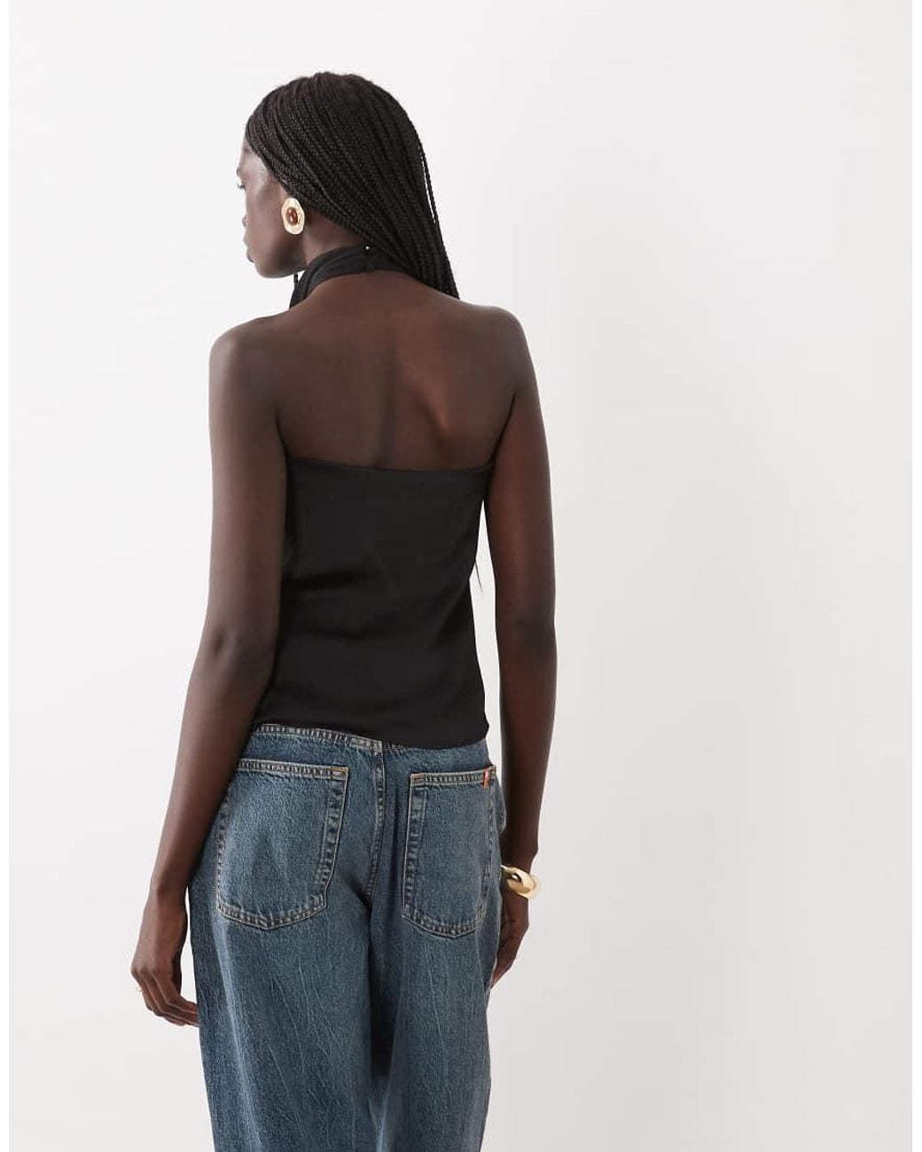 New Look Black Satin Hardware Halterneck Top