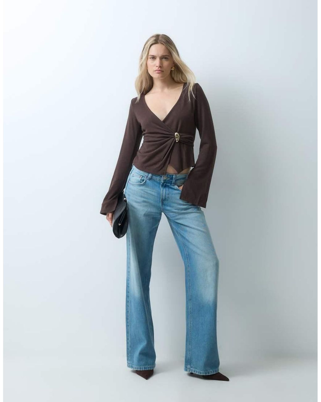 ONLY Brown Side Details Wrap Top