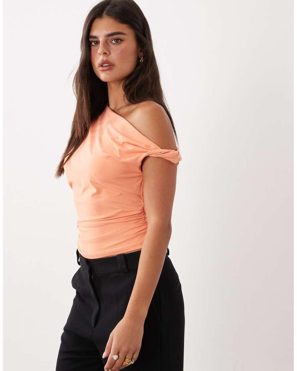ASOS Orange Polyamide Asymmetrical Floaty Sleeve Top