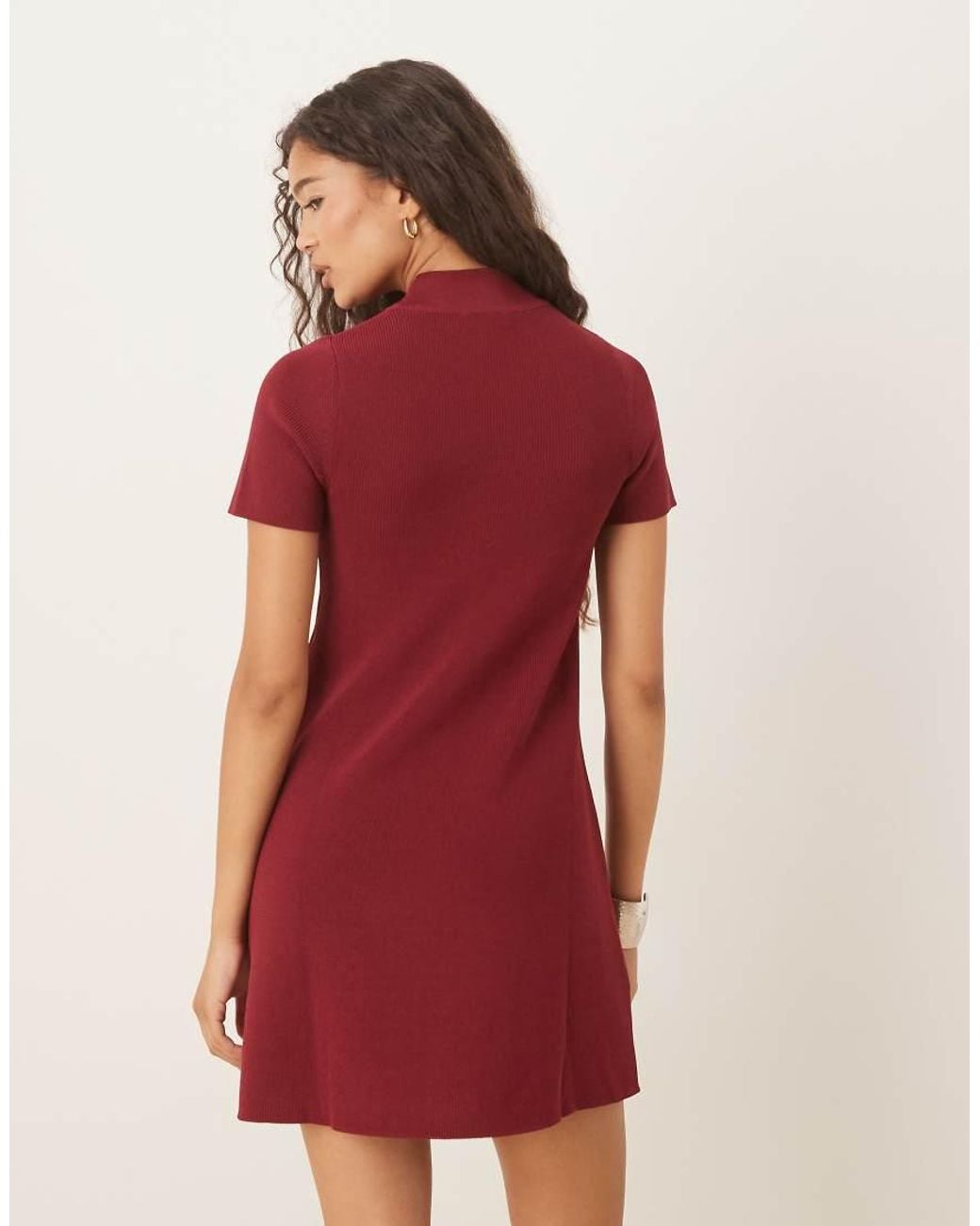 Mango Red Knit High Neck Short Sleeve Mini Dress