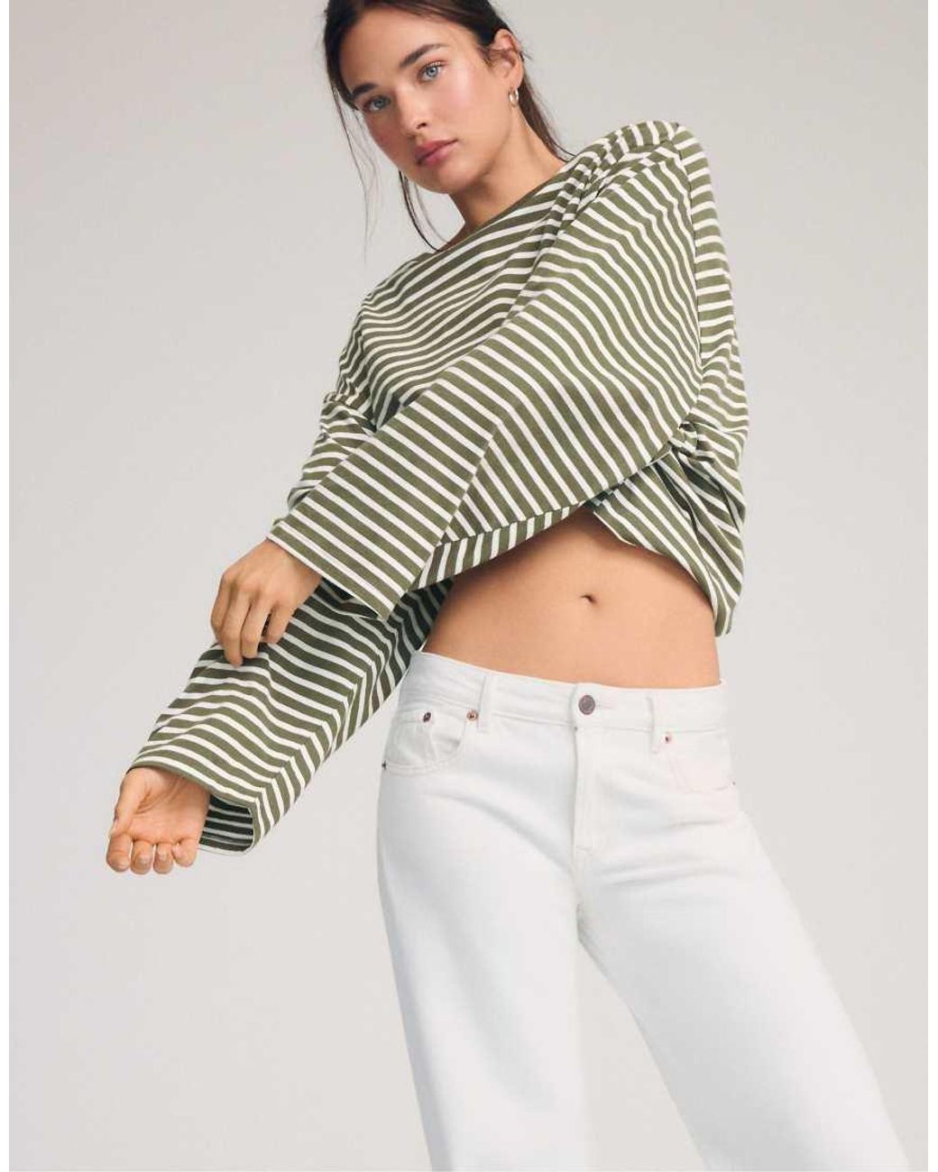 Stradivarius White D91 Low Wide-Leg Twill Jeans