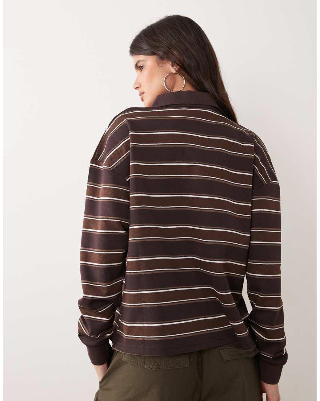 Brave Soul Brown Long Sleeve Stripe Rugby Top