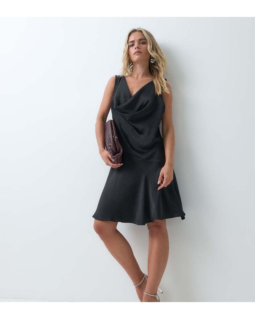 Vero Moda Black Satin Waterfall Mini Dress With Waist Detail