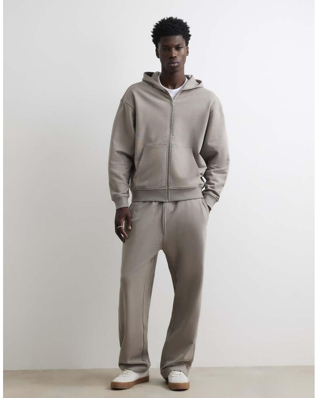 River Island Gray Oversized Fit Washed Zip Through Hoodie for men