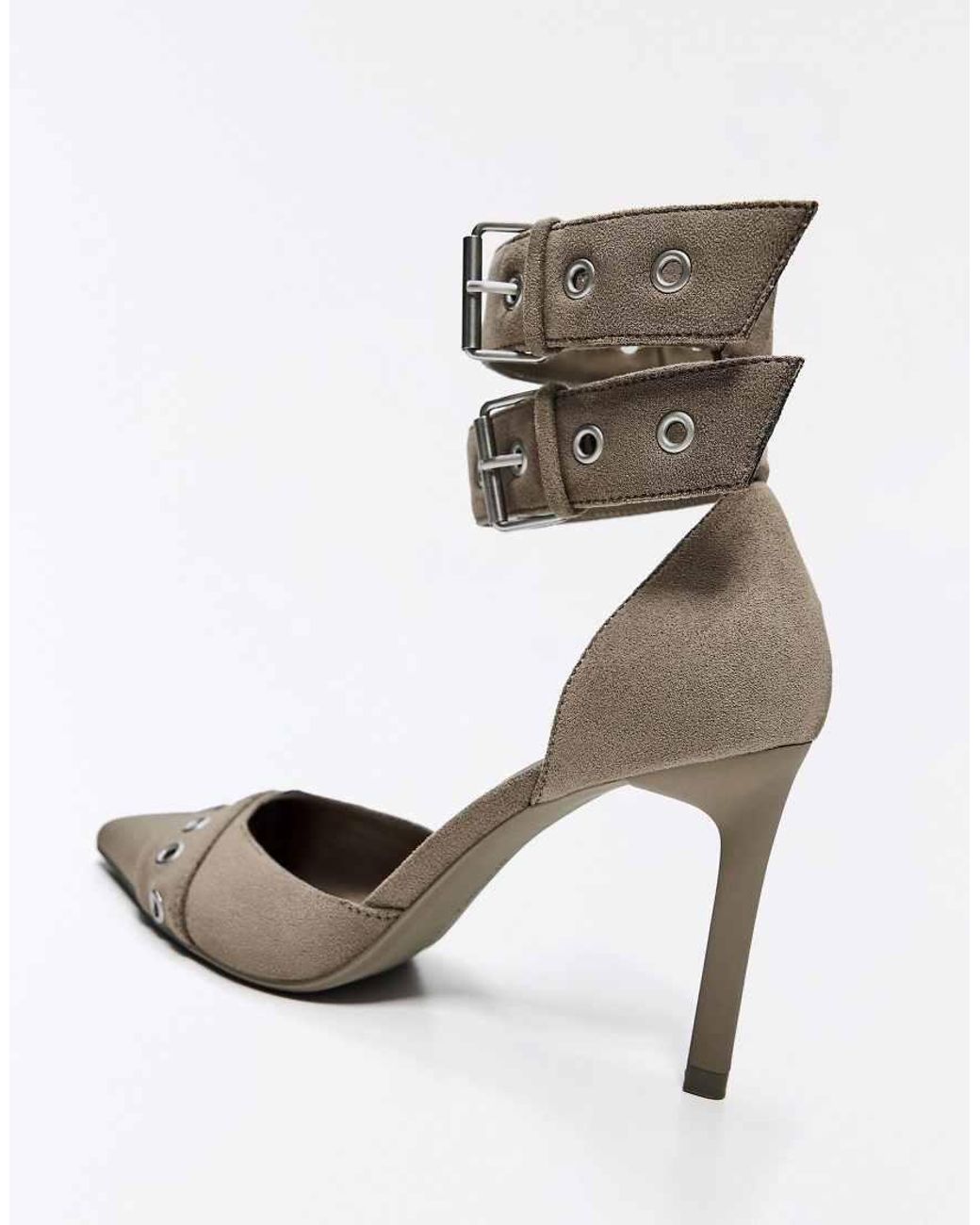 Bershka Gray Multi-buckle Strap Heeled Shoes