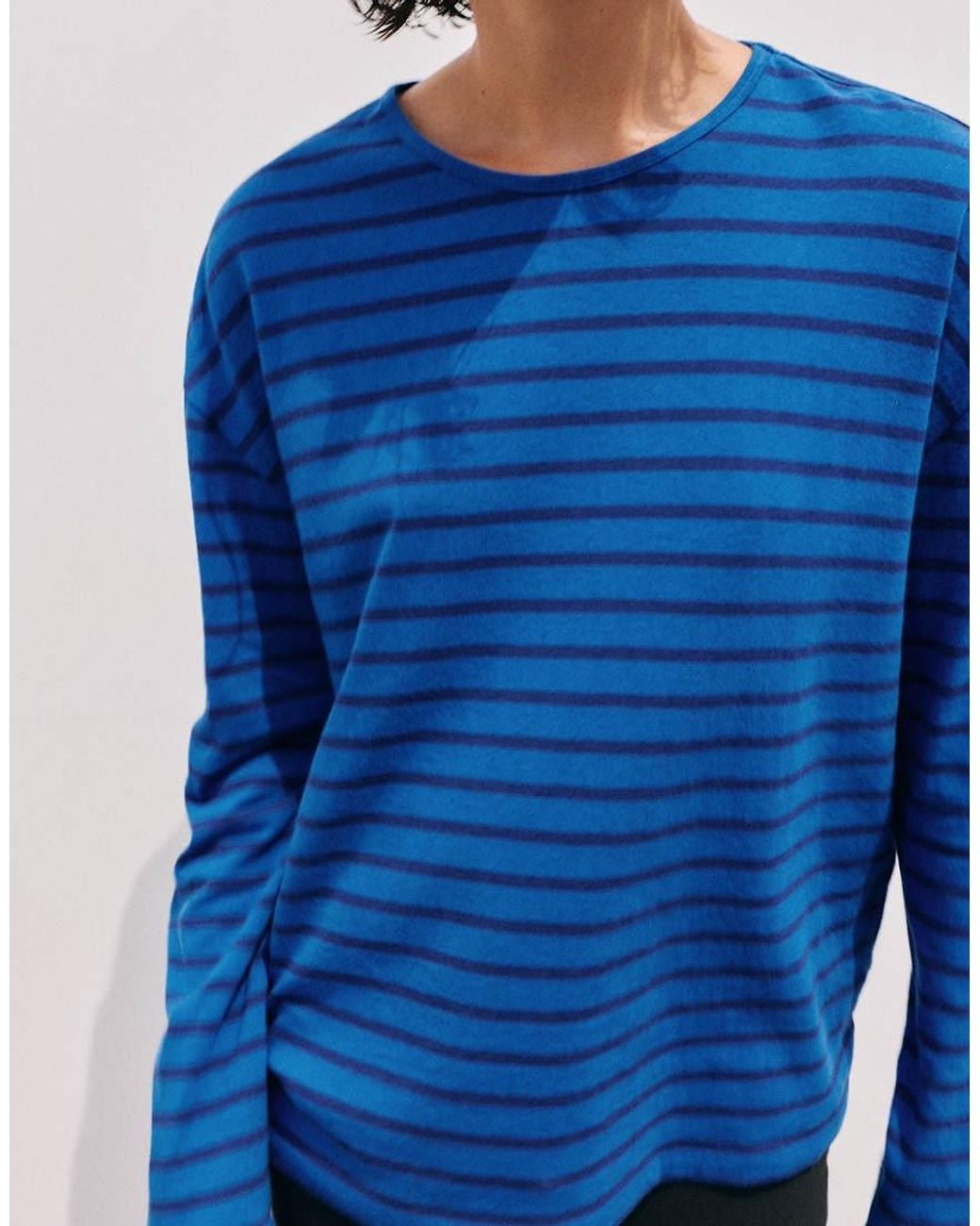 Pull&Bear Blue Oversize Long Sleeve Striped T-Shirt