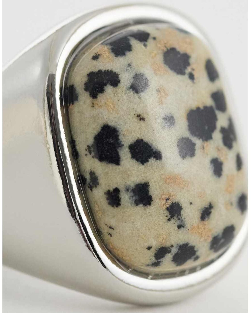 ASOS Metallic Chunky Ring With Dalmatian Jasper Stone