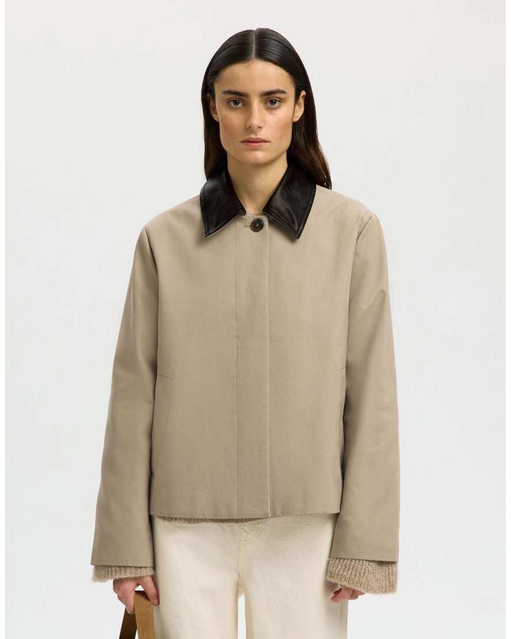SELECTED Natural Short Jacket With Contrast Collar
