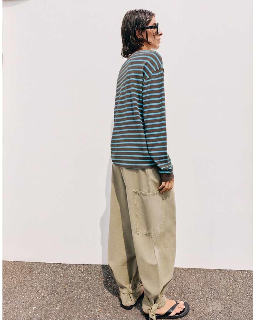 Pull&Bear Brown Oversize Long Sleeve Striped T-Shirt
