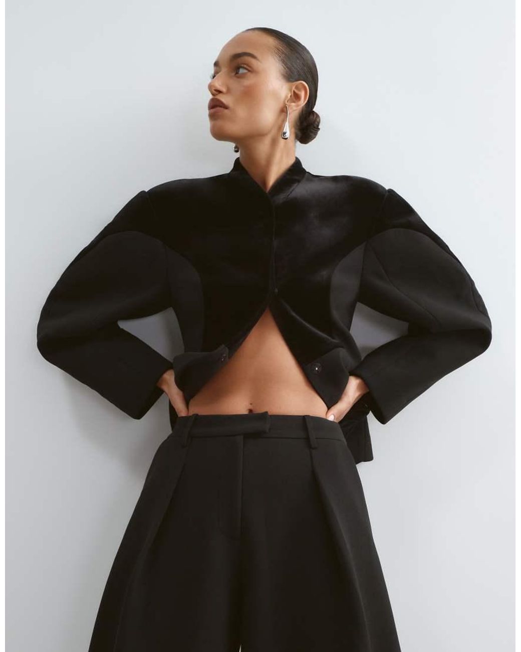 ARRANGE Black Premium Tailored Barrel Leg Pants Set