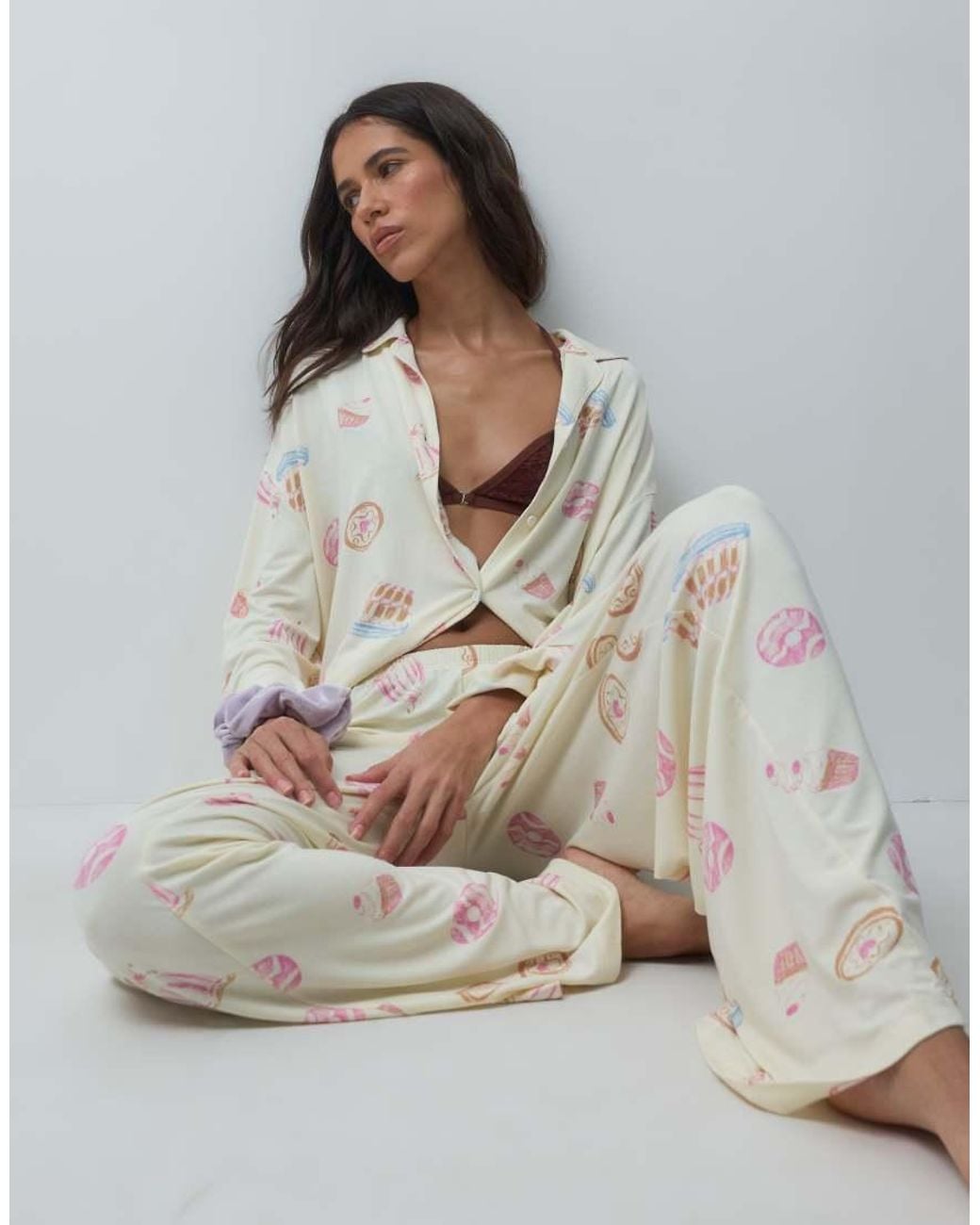 ASOS White Super Soft Long Sleeve Shirt & Trouser Pyjama Set