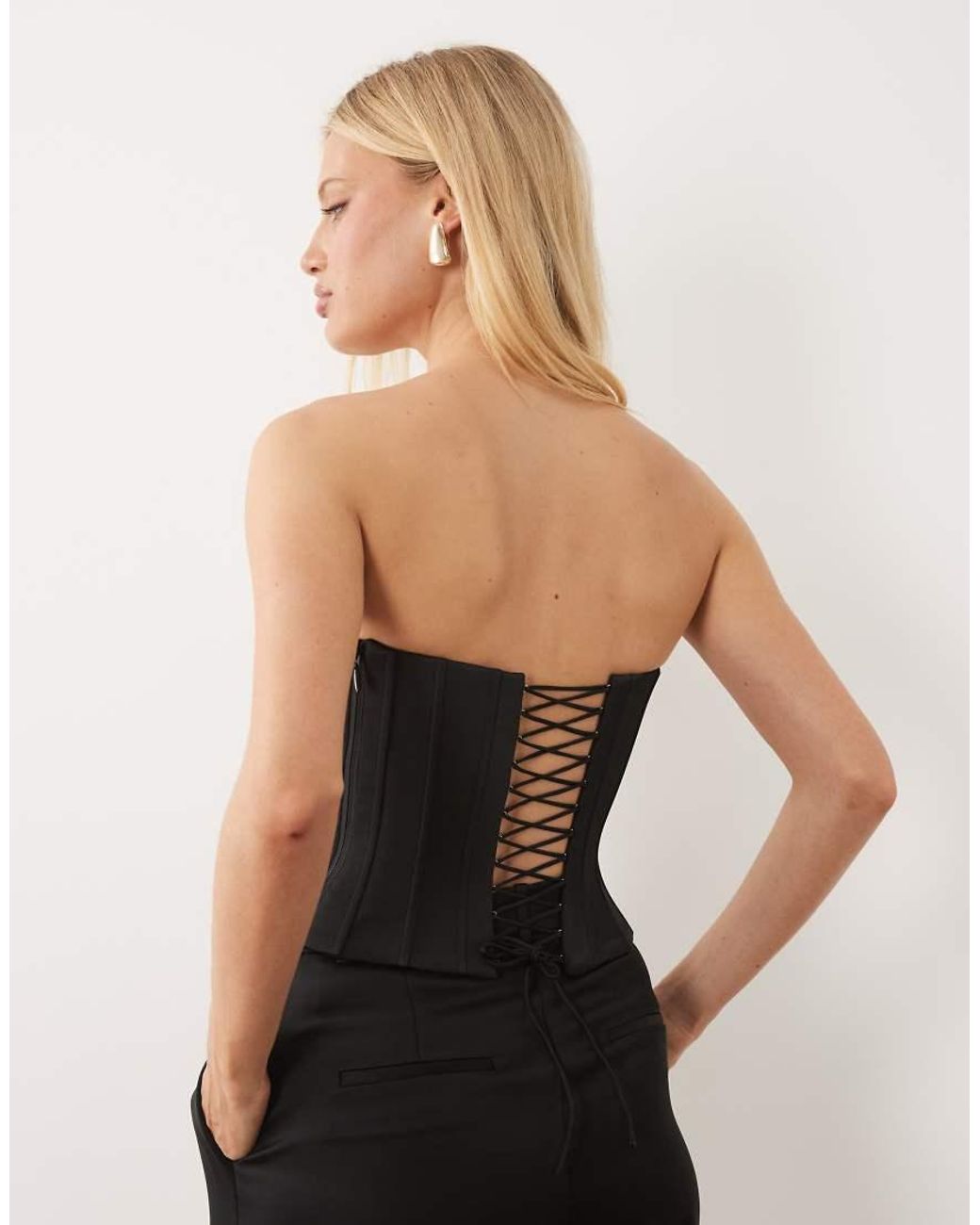 Oh Polly Black Satin Strapless Corset