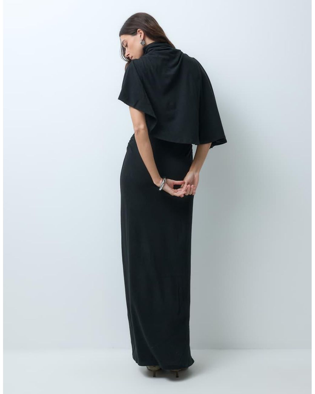 ASOS Black Supersoft Drape Cape Maxi Dress