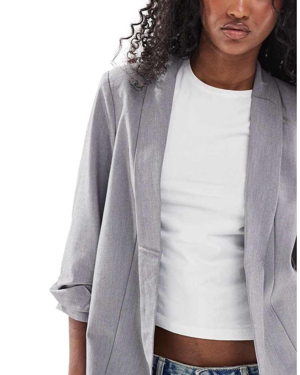 Pieces Blue Ruched Sleeve Blazer