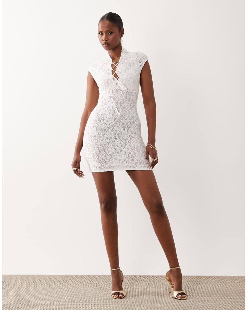 ASOS White Lace Mini Dress With Lace Up Detail