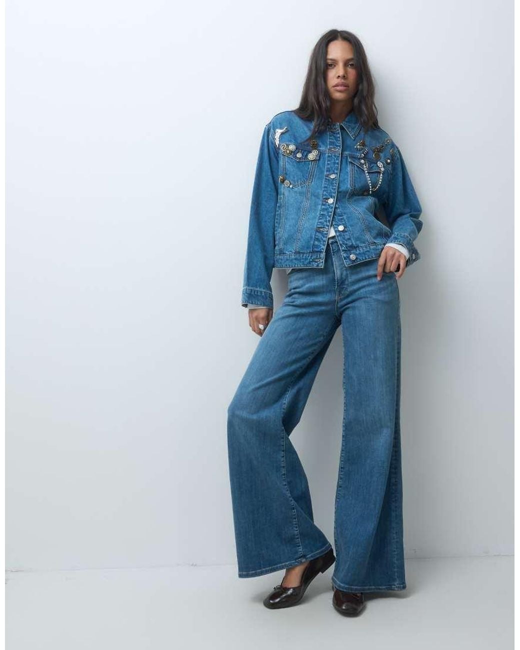 ASOS Blue Denim Jacket With Broach Detail
