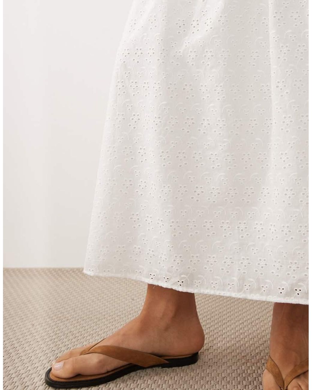 The Frolic Natural Exclusive Cotton Broderie Shirred Drop Waist Maxi Skirt