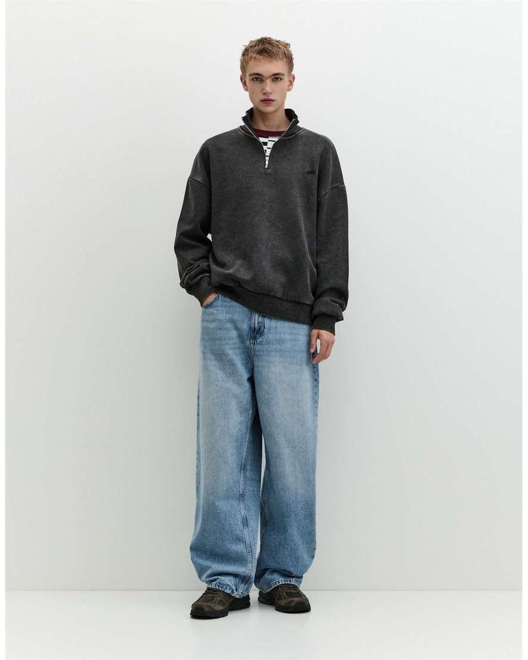 Pull&Bear Gray Stwd Quarter-zip Sweatshirt for men