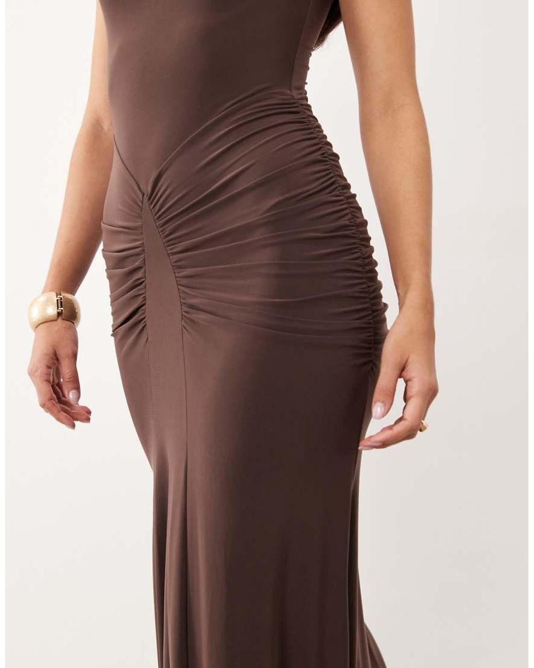 ASOS Brown High Neck Godet Detail Column Maxi Dress