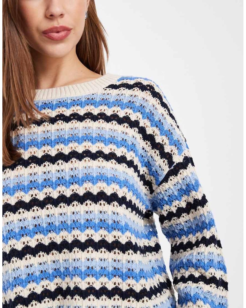 ONLY Blue Long Sleeve Cropped Crochet Top