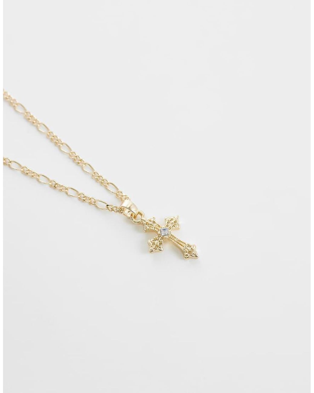 ASOS White Cross Pendant Necklace With Crystal Detail for men