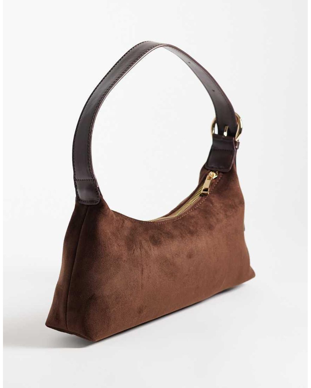 ASOS Brown Faux Suede 90s Shoulder Bag With Buckle Detail