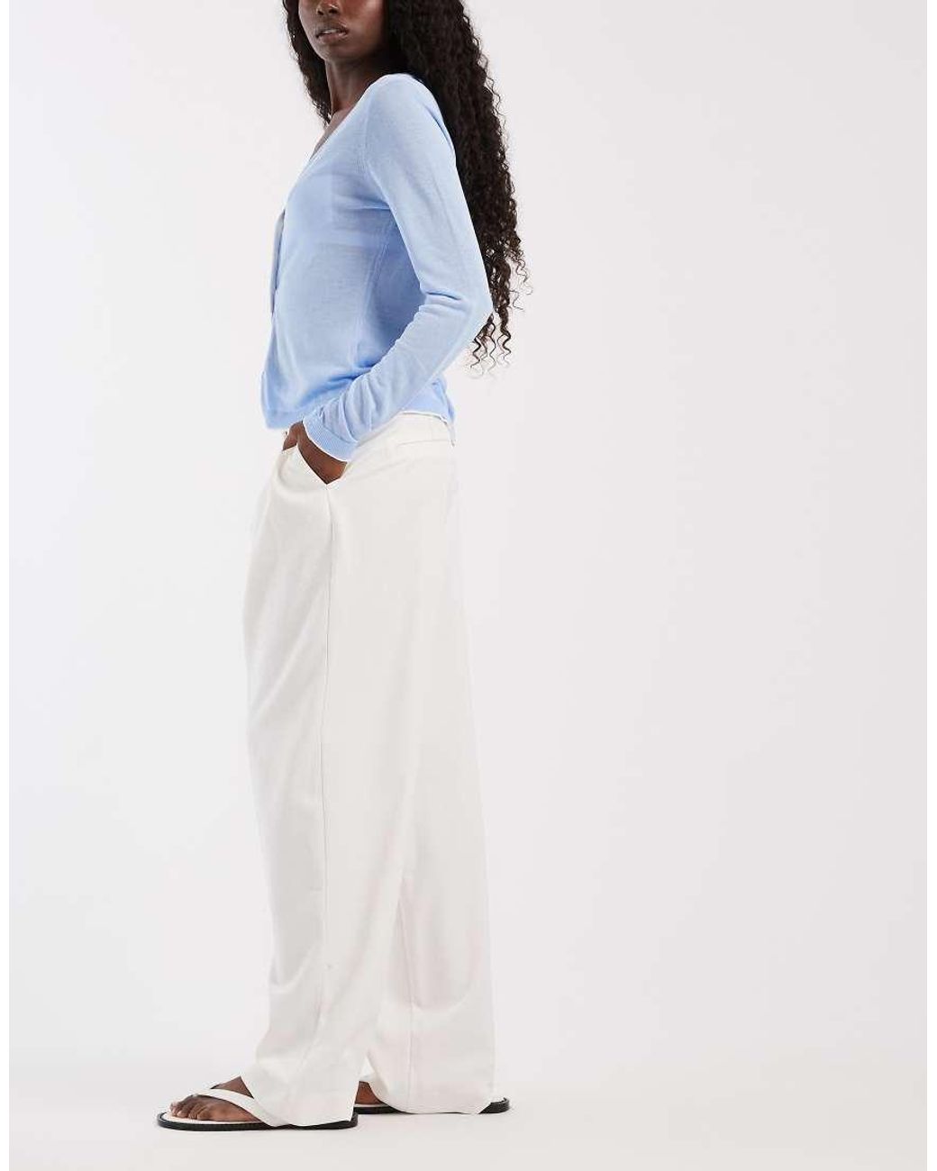 ASOS Blue Tailored Double Pleat Tapered Trousers