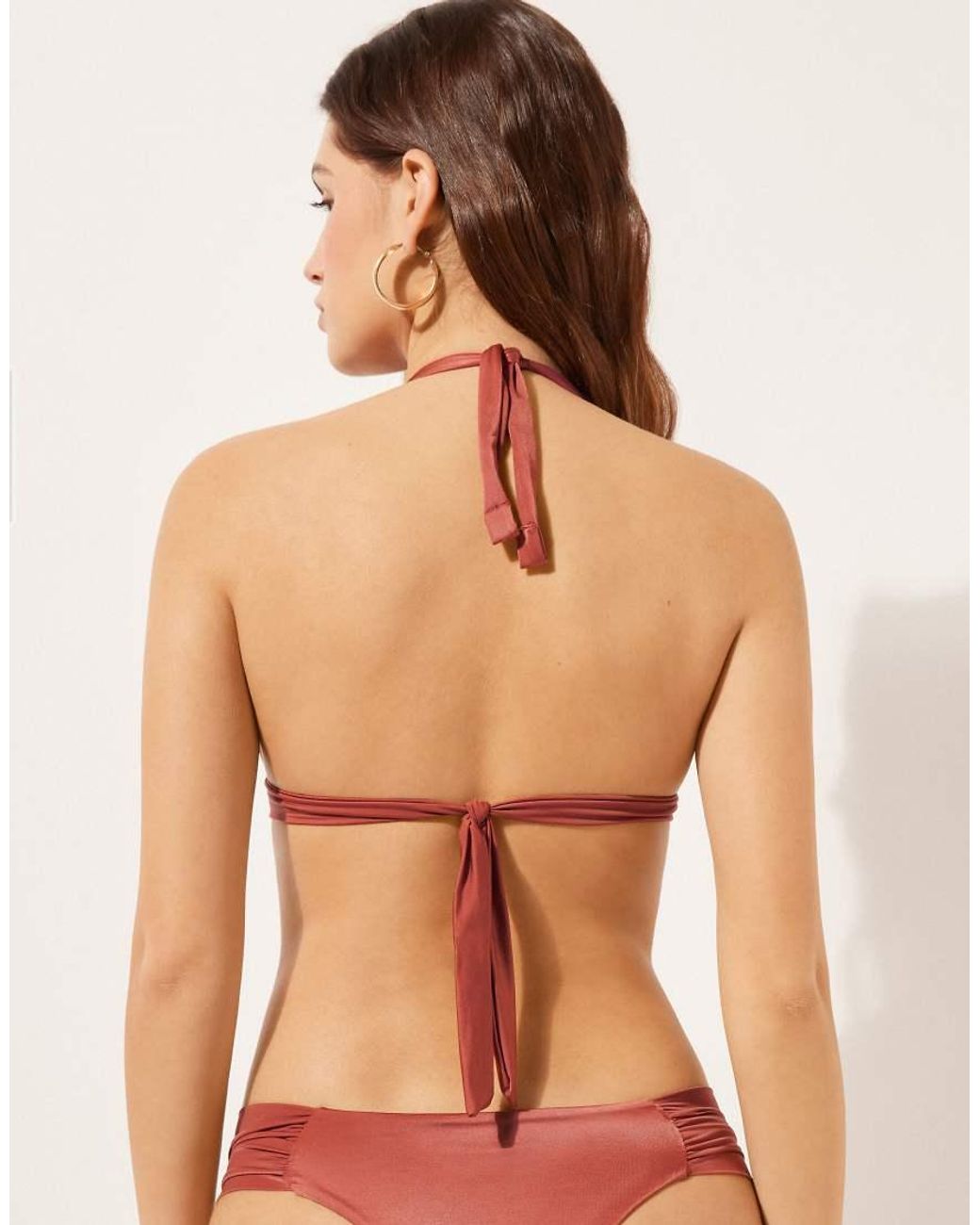 Calzedonia Pink Calzendonia Padded Triangle Bikini Top Shiny Satin