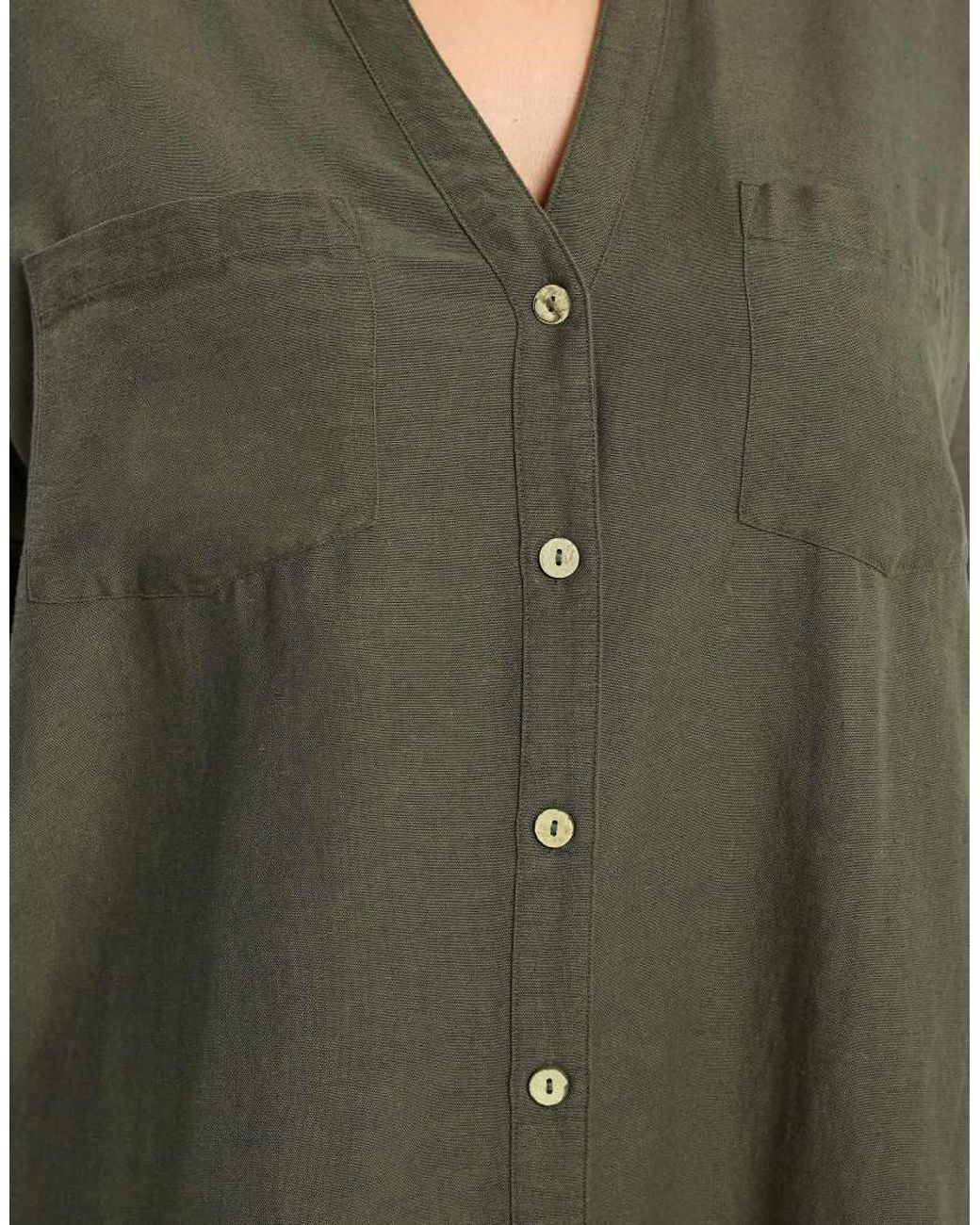 Yours Clothing Green Short Sleeve Linen Shirt