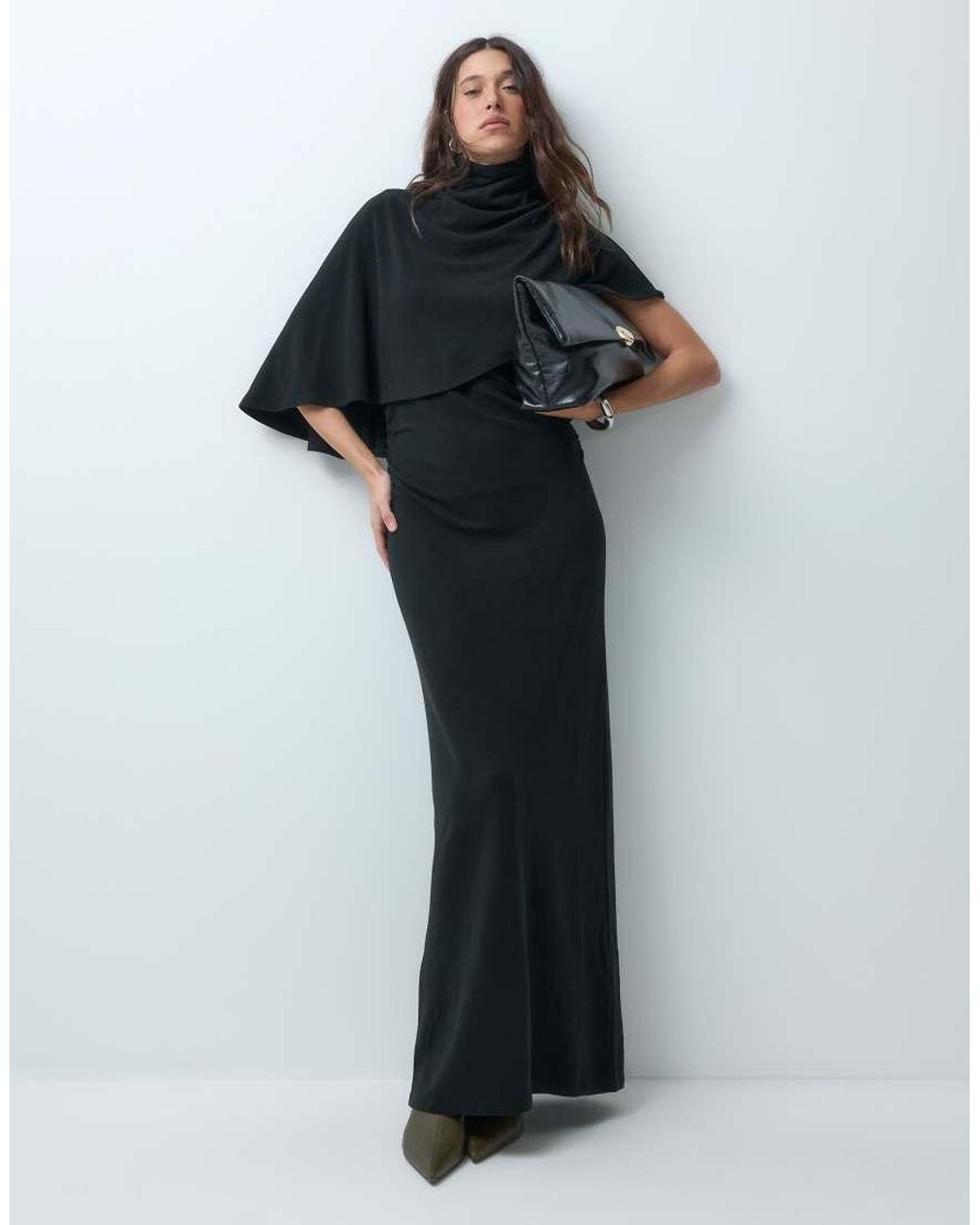 ASOS Black Supersoft Drape Cape Maxi Dress