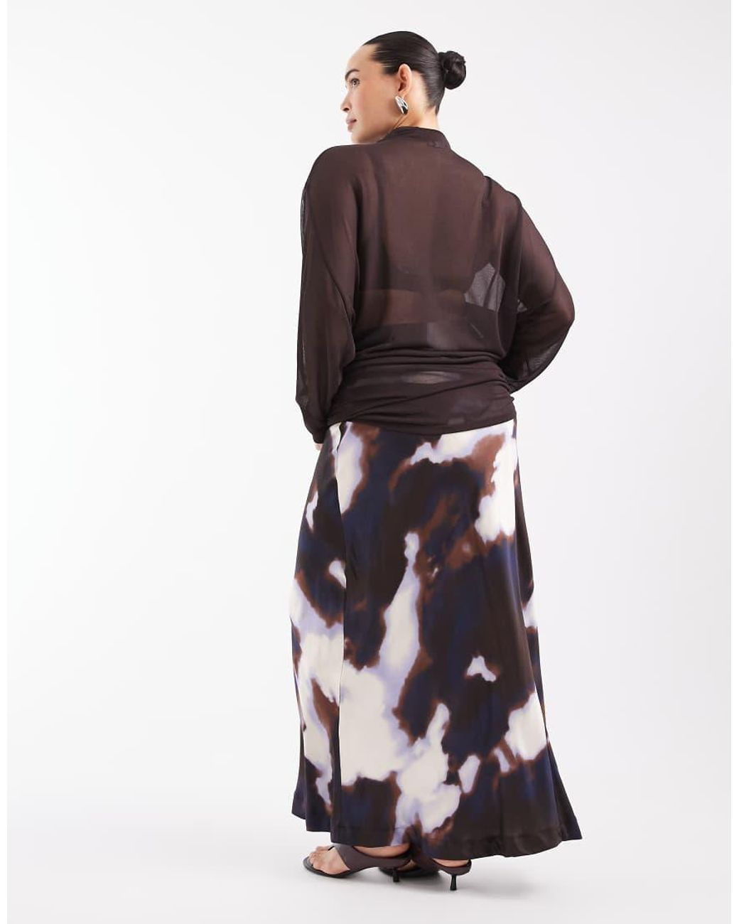 Vero Moda Brown Asymmetric Waist Satin Maxi Skirt