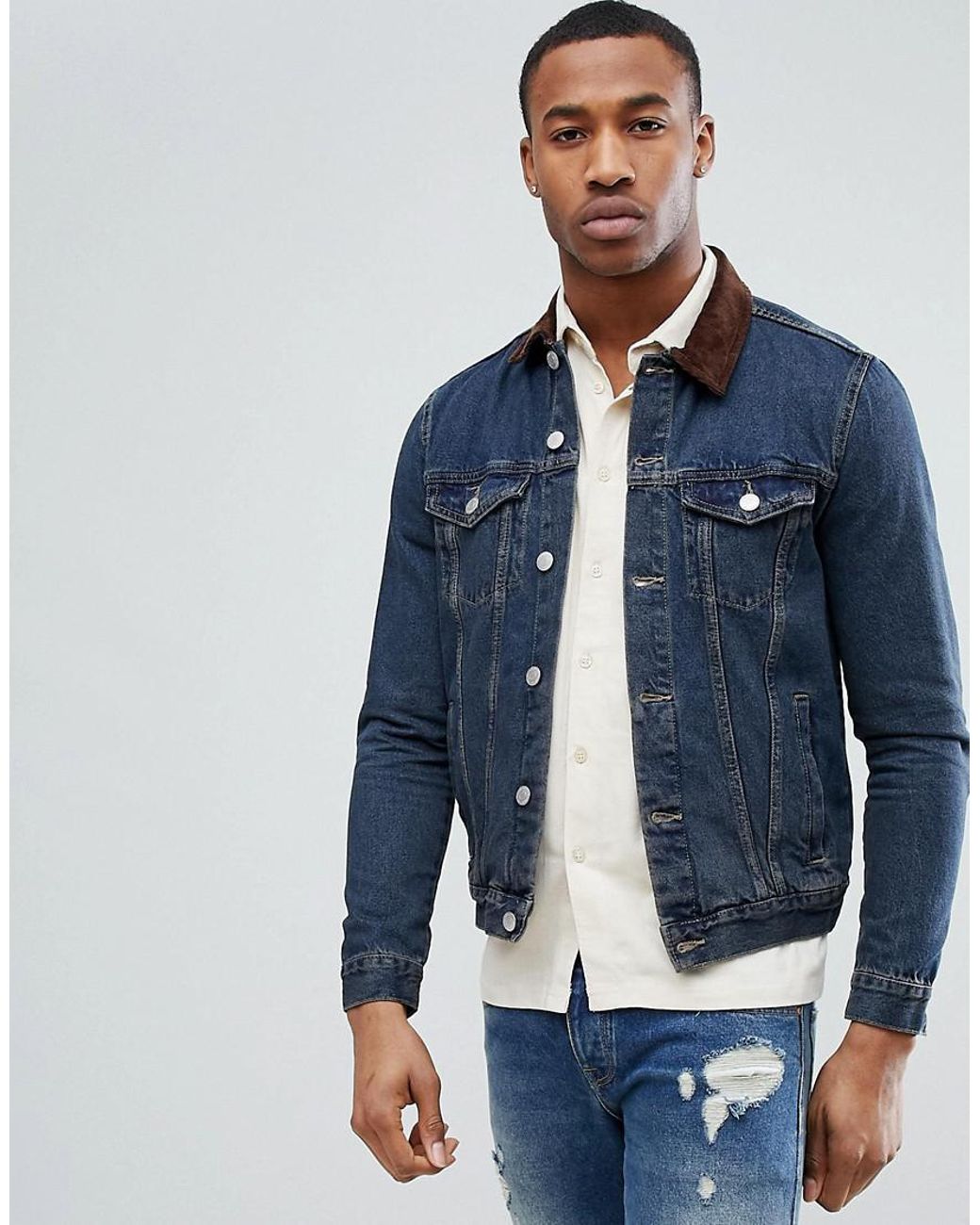 Look Denim Jacket With Corduroy Collar 