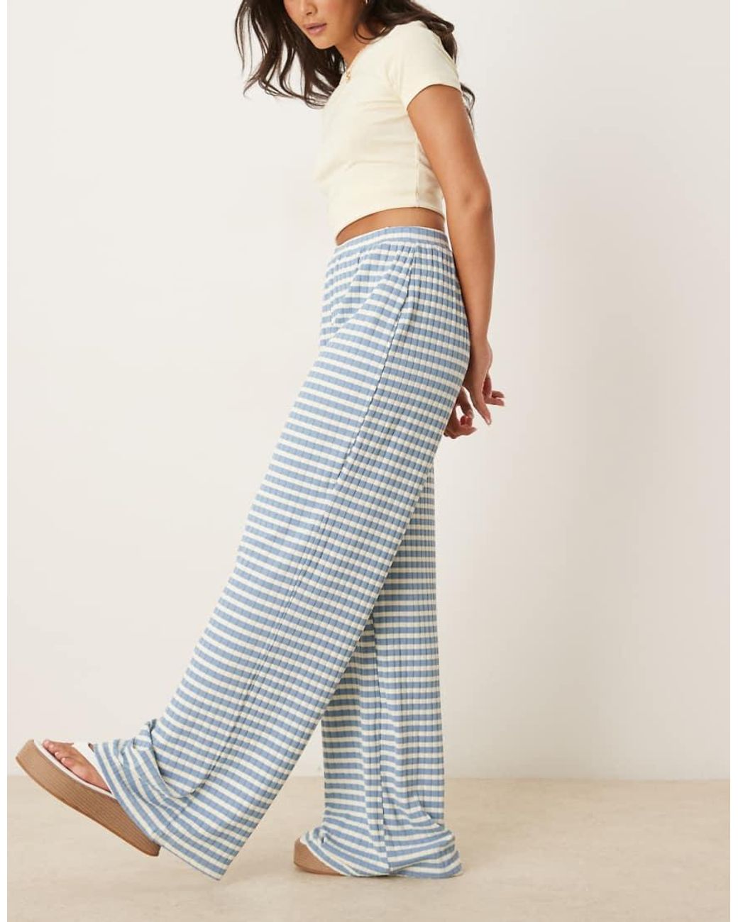 Vrg Grl Blue Fara Striped Wide Leg Slinky Trousers