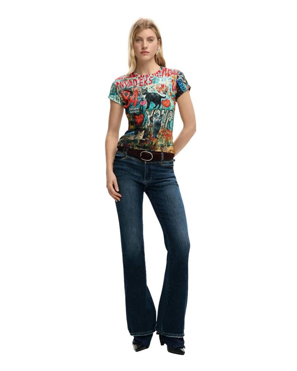 Desigual Blue Printed Cat T-Shirt