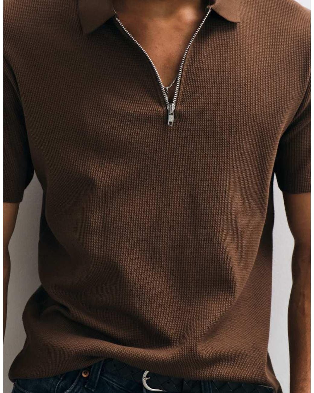 ASOS Brown Zip Polo for men