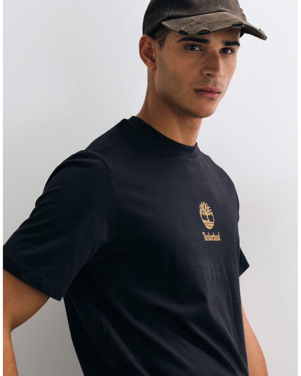 Timberland Black Print Stack Logo Short Sleeve Tee for men