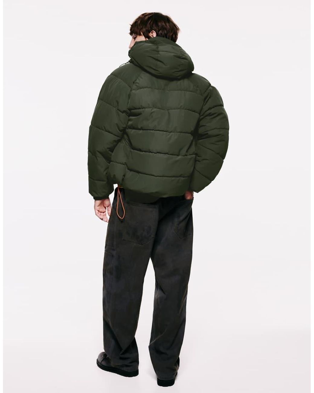Pull&Bear Green Quilted Jacket With Hood for men