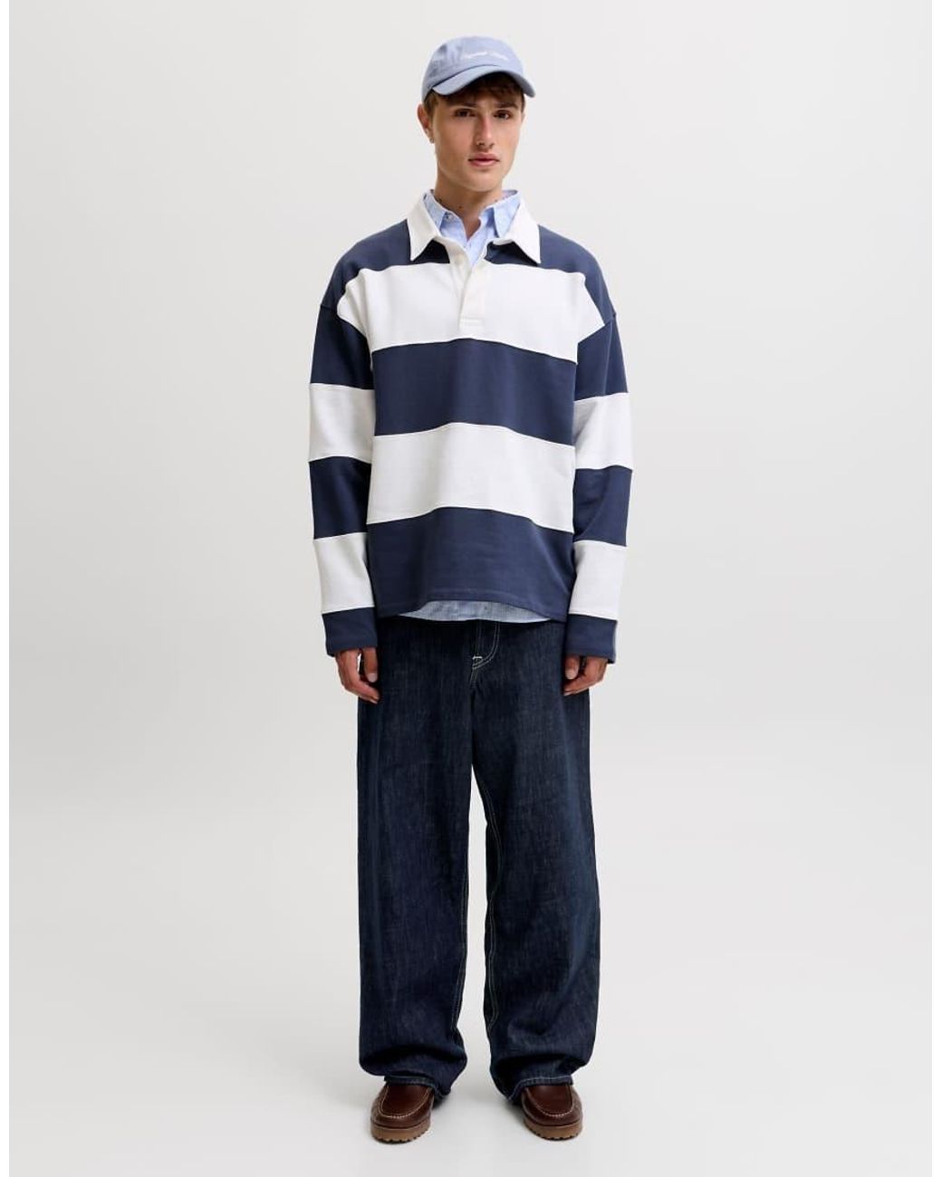 Jack & Jones Blue Dave Stonewashed Mid Waist Wide Leg Jeans for men