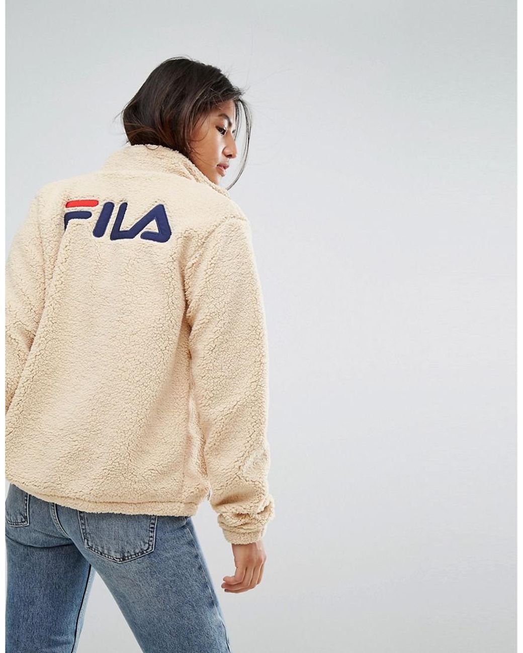 Fila Oversized Zip Through Sherpa Fleece Jacket With Back Logo in Natural |  Lyst