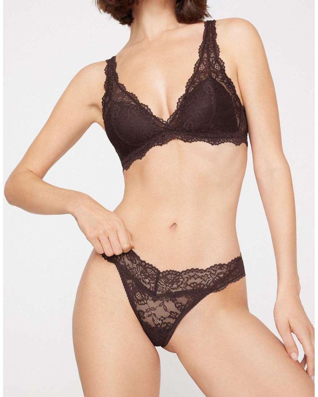 Tezenis Brown High-Cut Lace G-String